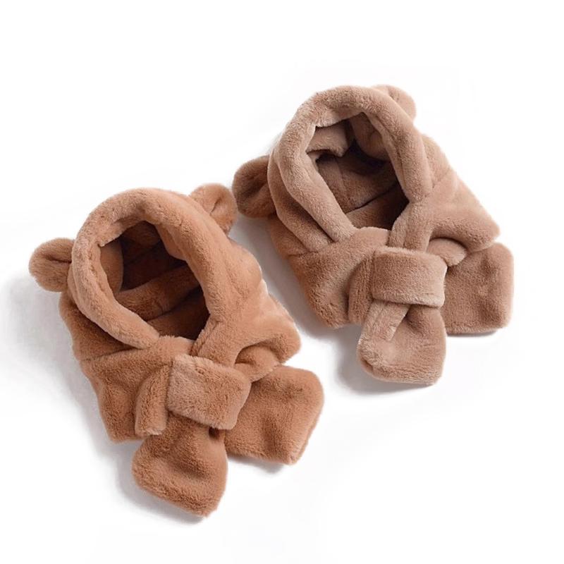 Зимняя детская шапка, шарф, цельная детская шапка из искусственного меха, теплая шапка с ушками в виде медведя из мультфильма для мальчиков и девочек, ветрозащитные шапочки, детские вещи