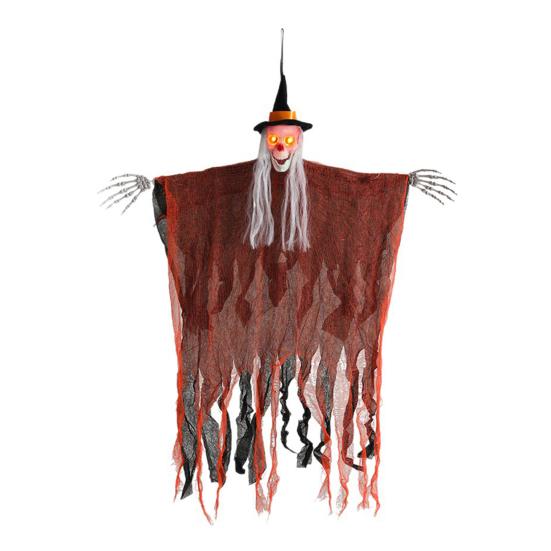 Yousheng Halloween Hanging Witch Decoration Sound Animated Flying Witch with Light-up Red Eyes for Indoor Outdoor Haunted House Decor