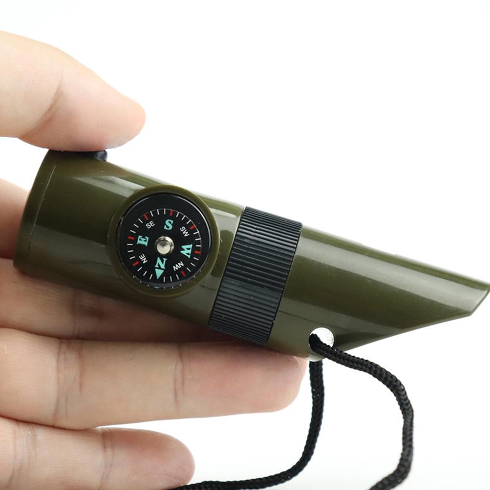 7-in-1 Emergency Whistle Multi-functional Outdoor Safety Whistle with Compass Signal Mirror LED