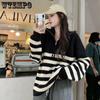 Half High Collar Zipper Striped Pullover Sweater Women's Top Autumn Loose Knit Base Sweater Sweatshirt