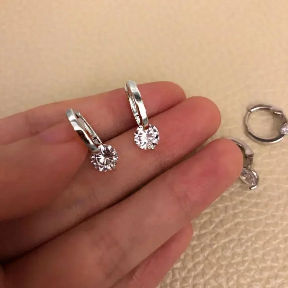 Classic Gold Color Stainless Steel Geometric Circle Hoop Earrings for Women Charm Zircon Korean Zircon Party Accessories Gift