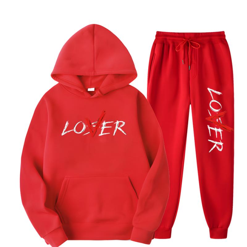 2024 модный дизайн LOVER с буквенным принтом, комплект с капюшоном для мужчин и женщин, повседневный свободный хлопковый теплый топ с капюшоном + повседневные спортивные штаны