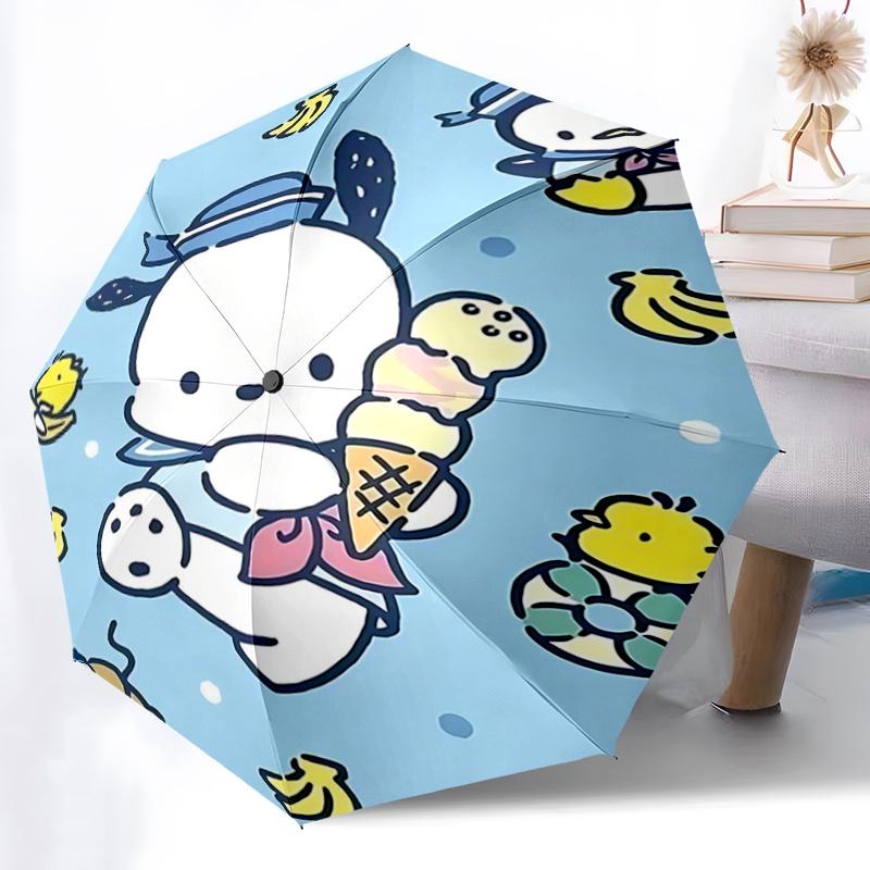 1pc Pochacco Ice Cream Cone Umbrella - Automatic Open/Closed Outdoor Umbrella with 8-Bone Iron Frame, Perfect for Fans, Travelers, Daily Use, and Fest