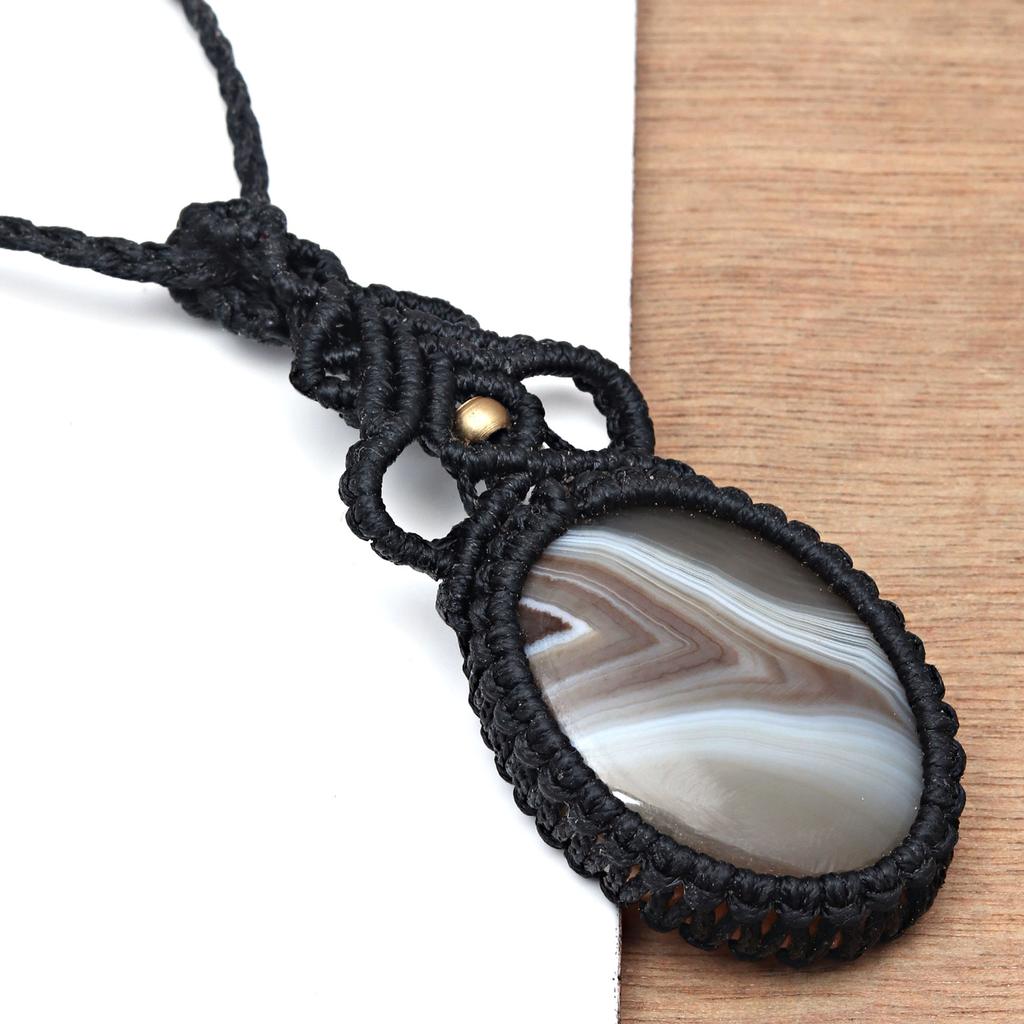 Серый Ботсванский агат драгоценный камень Holloween Gifted Jewelry Macrame Ожерелье 20-32 дюйма