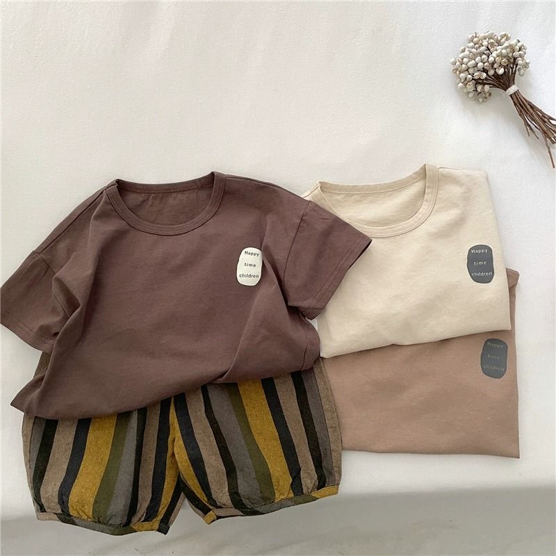 Футболка детская с коротким рукавом весна-осень для мальчиков и девочек Alphabet Top Forest Series Loose Korean