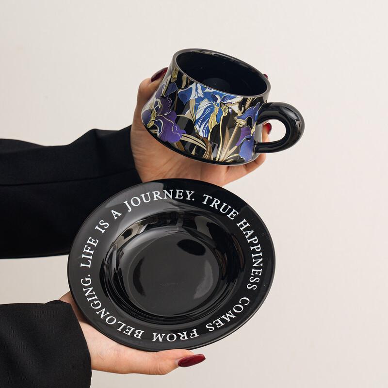 OLOEY Retro Hand-painted Purple Iris Bone China Coffee Set