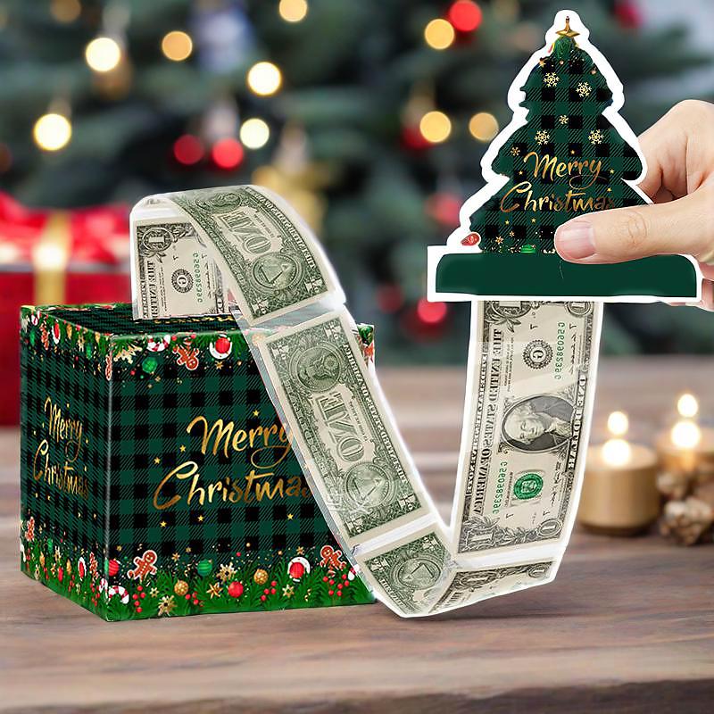 Christmas Christmas Gift Cute Gift Wrap Surprise Money Pull-Out Gift Box Party Favors DIY Xmas Atmosphere 12x12cm