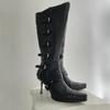 Модные новые сапоги до колена с квадратным носком и ремешком с пряжкой, которые можно разобрать, женские осенние новые сапоги до колена в стиле острой девчонки, модные высокие черно-белые сапоги