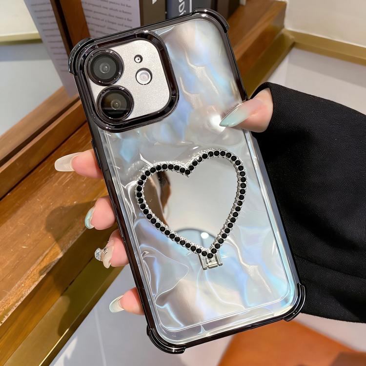 Heart-shaped Mirror Electroplated TPU + Acrylic Phone Case with Holder
