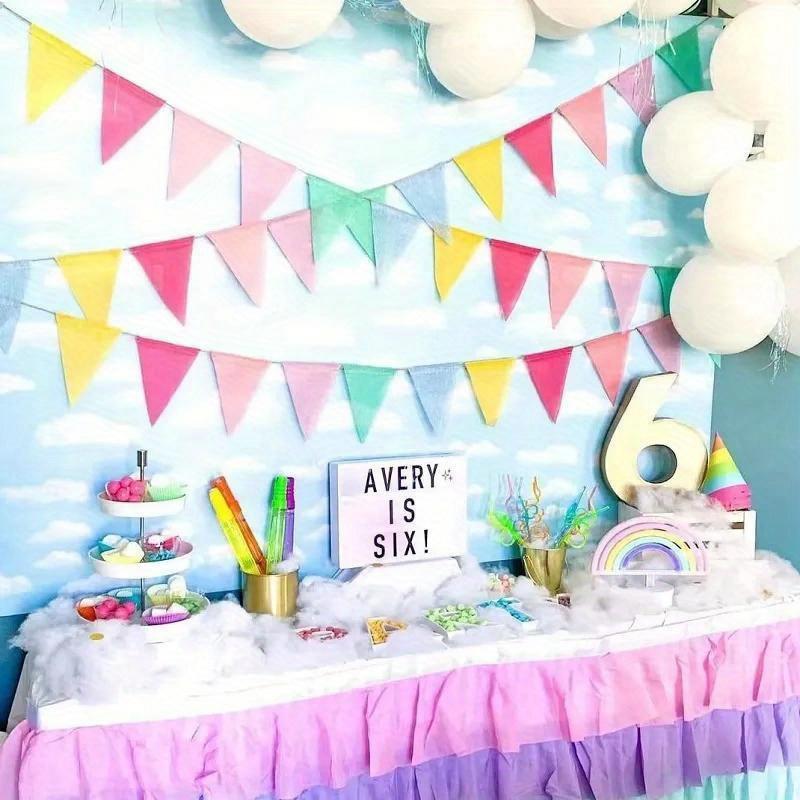 12 Multicolor Flags Imitated Burlap Bunting Banner Pastel Rainbow Decor Fabric Triangle Flag for Party Birthday Wedding Kid Room