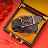 Men's Versatile Genuine Leather Belt with Automatic Plaid Buckle for Business and Casual Wear