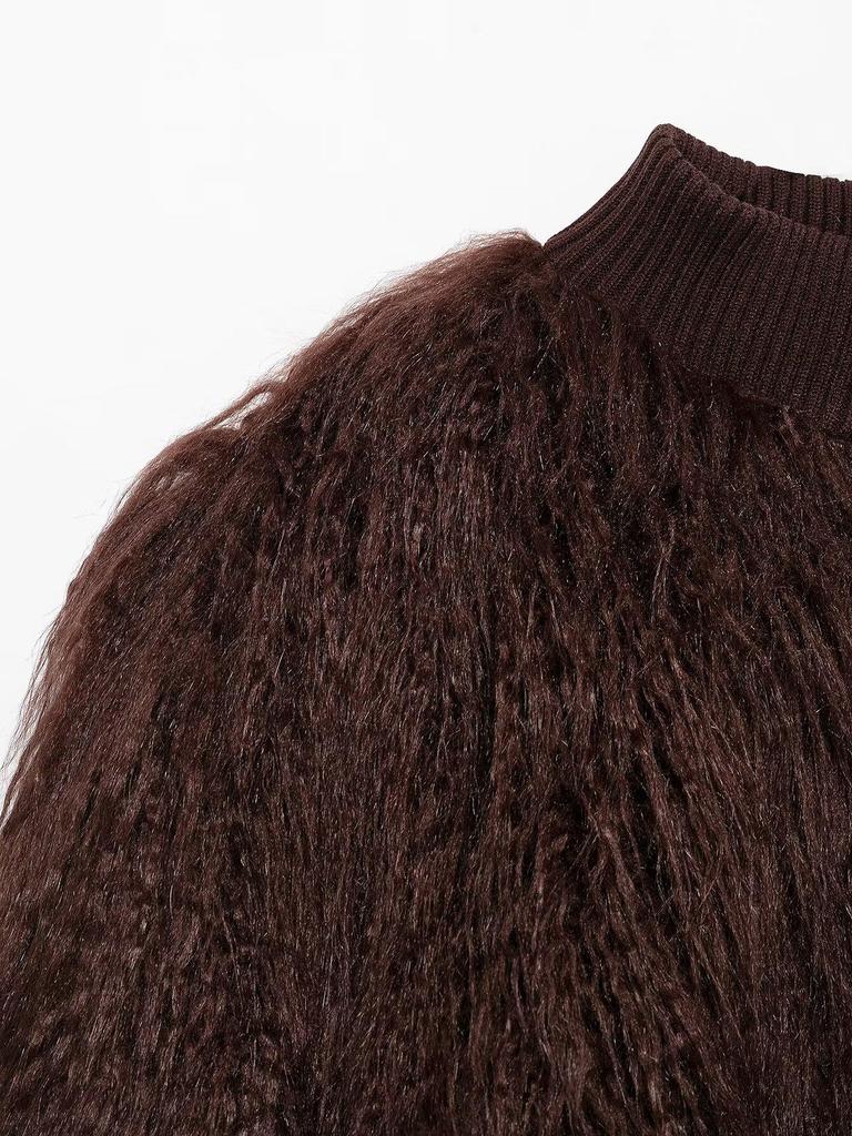 2024 Зимняя женская мода Европейский и американский стиль Вязаный кардиган из искусственного меха