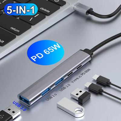 USB-C хаб PD 65 Вт, Type-C на USB 3.0, 5 портов, мульти-разветвитель, адаптер OTG для Macbook Pro 13 15 Air Pro, ПК, компьютер