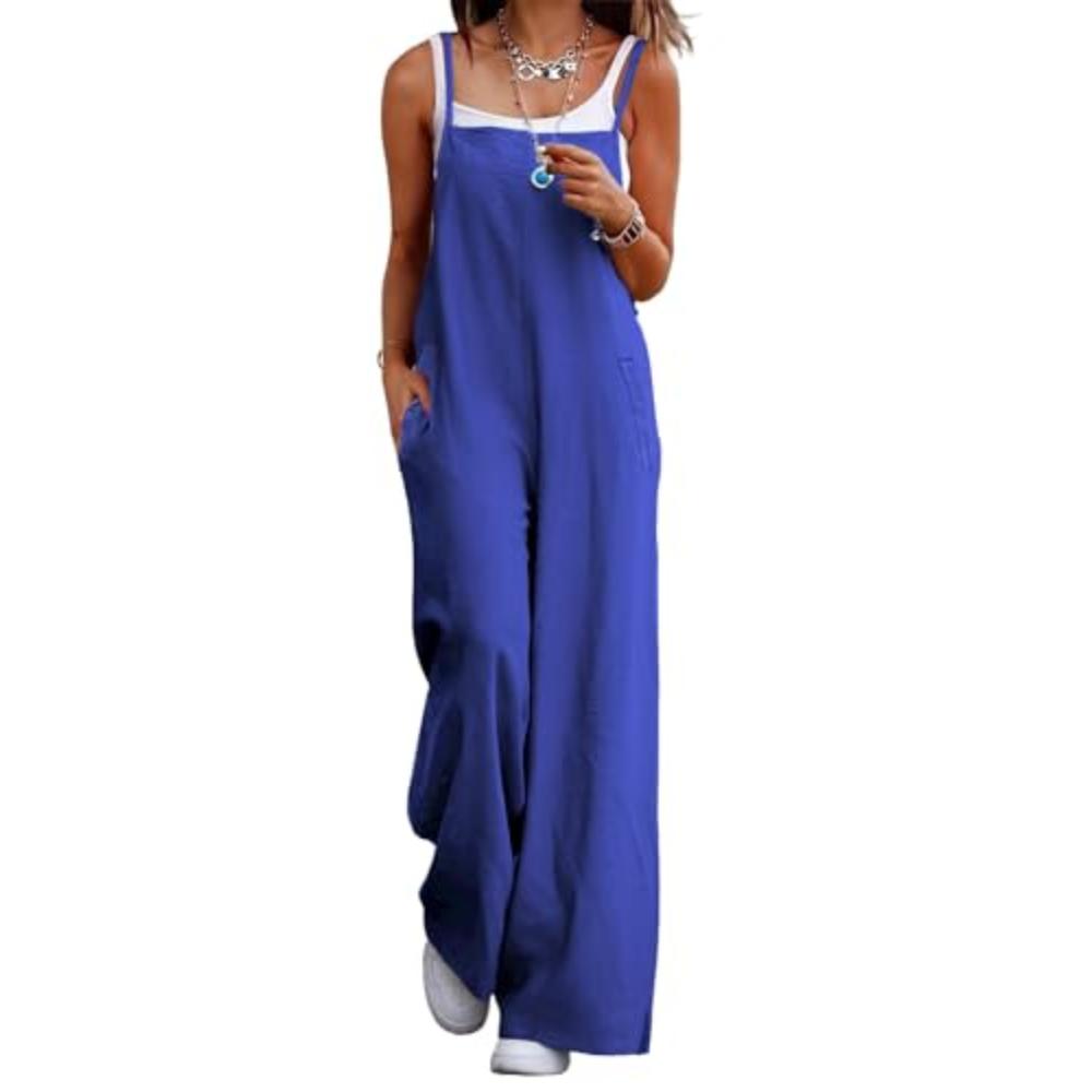 Women's Summer Boho Casual Jumpsuits Wide Leg Overalls Floral Print Baggy Rompers with Pocket