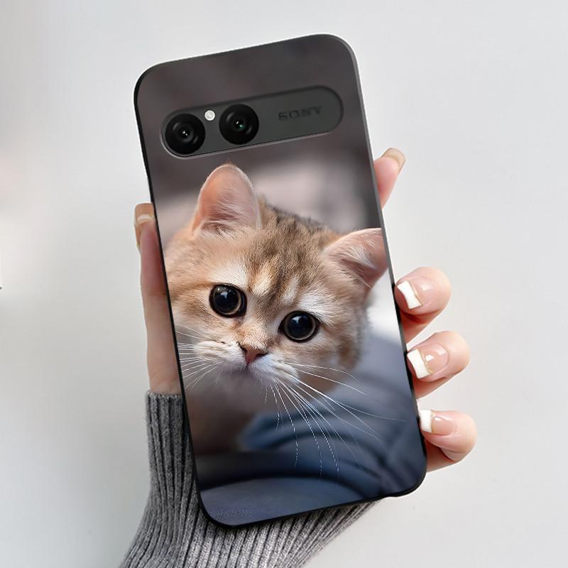 Cute Case For Sony Xperia 10 VII Fundas Capa Printing Shell Protective Cover Soft Silicone Cartoon Black Casing Coque