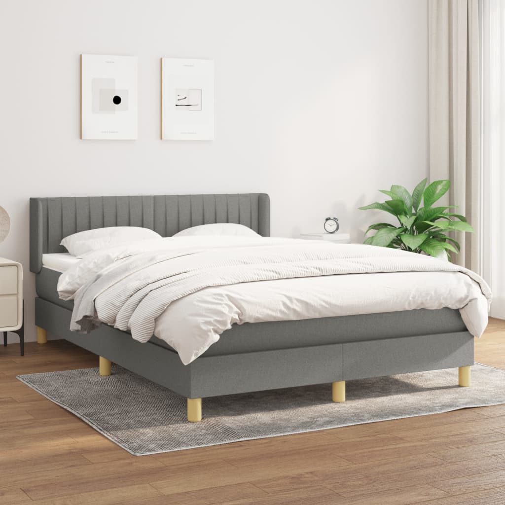 Box Spring Bed with Mattress Dark Gray 140 x 190 cm Fabric