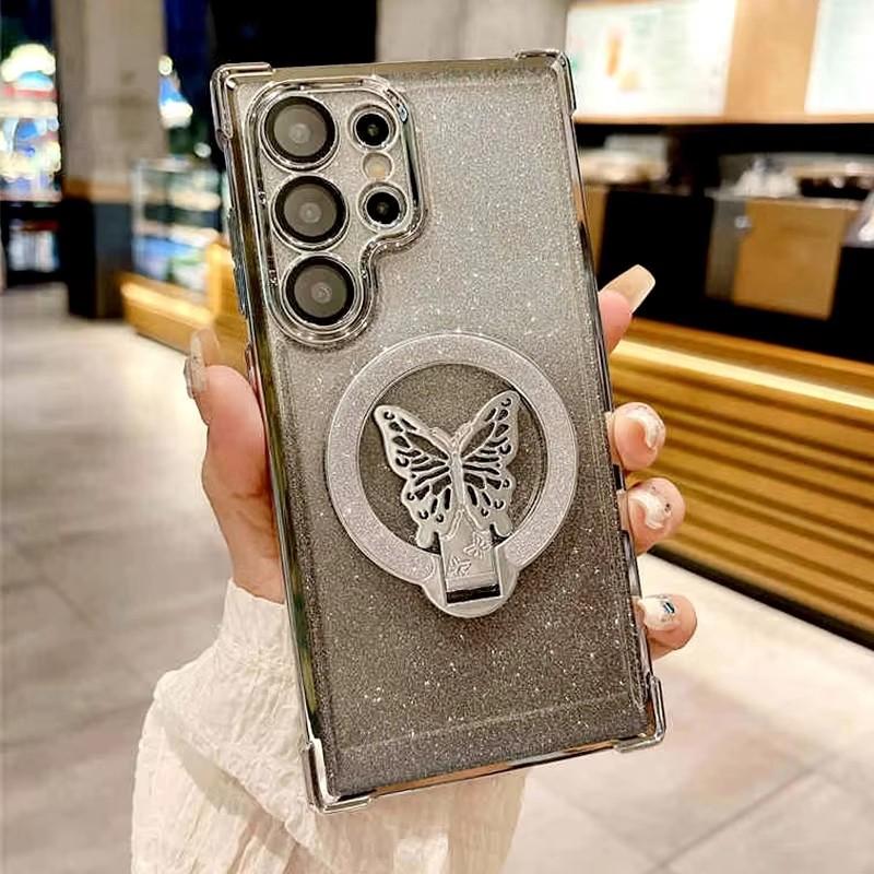 Чехол-держатель S25 24 23 с покрытием Butterfly для Samsung Galaxy S24 S25 S23 S22 S20 S21 Fe Plus Ultra Silicone Stand Cover для A24 A55 5G A53 A54