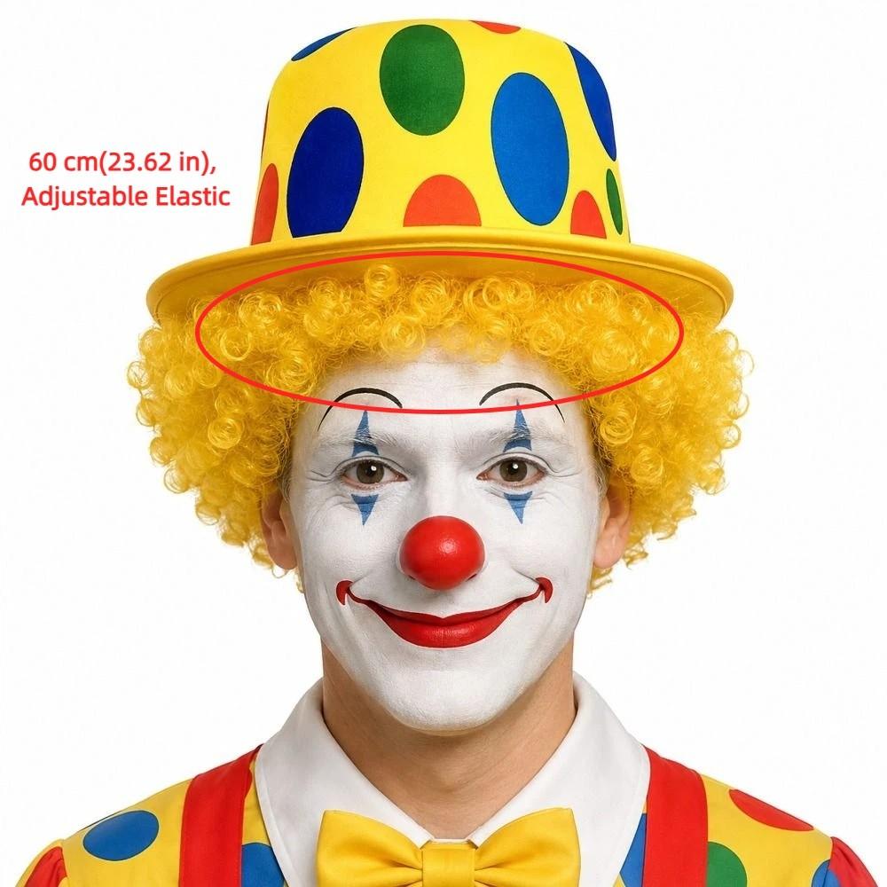 Funny Afro Clown Wig Top Hat Set Rainbow Polka Dot Print High Hat Adults Children
