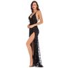 Sexy Women V Neck Maxi Sequin  Backless Split Cocktail Prom Gown Dress