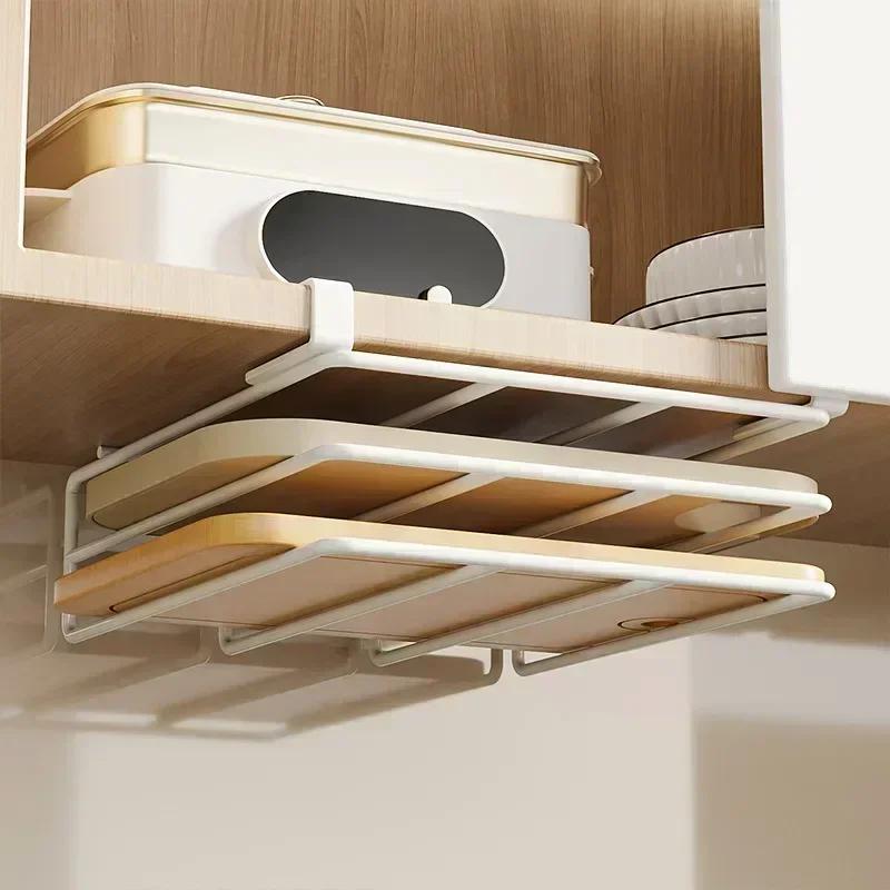 Kitchen Non-punching Multi-functional Pot Lid Cutting Board Placement Storage Rack Cabinet Hanging Cabinet Lower Hanger KTY