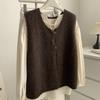 Литературный Винтажный Ленивый Стиль Вязаный Жилет на Двух Пуговицах Женский Весенне-Осенний Безрукавный Разрезной Свитер Жилет