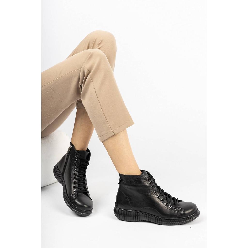 Женская мода Натуральная кожа Черные кожаные сапоги Повседневная обувь