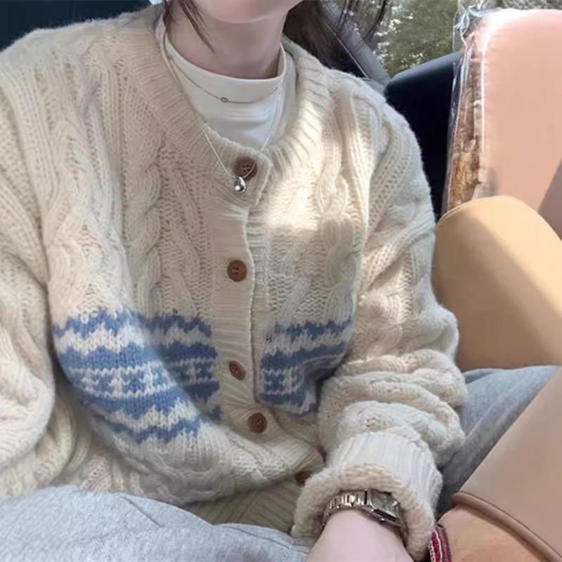 Мягкий восковой ретро кардиган с косами для женщин, новая коллекция осень-зима, в стиле колледжа, однобортный, свободный свитер-жакет