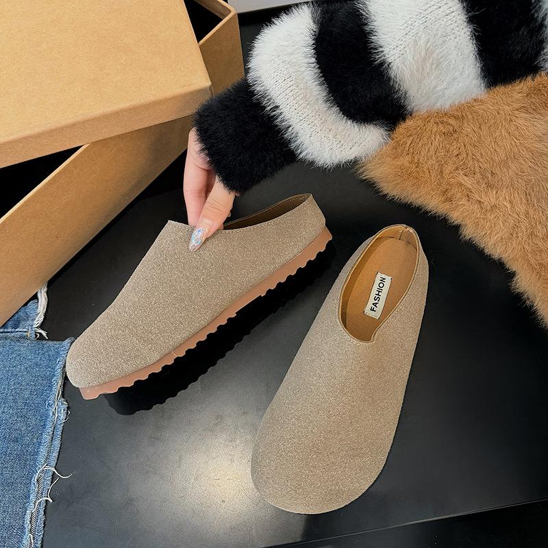 Ретро сумка-мешок с плоским дном, голова, шлепанцы Boken, женские, 2025, осень, новые, универсальные, на плоской подошве, ленивые сандалии, один педаль и полушлепанцы