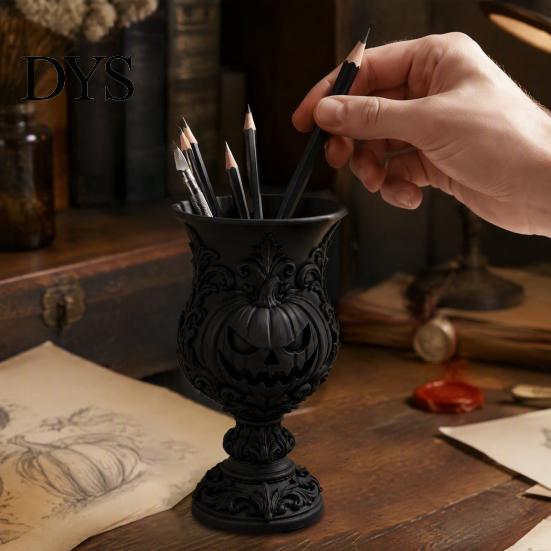 Темный эстетичный декор комнаты, 3D-печатный готический держатель для ручек в виде тыквы, Ретро-европейский стиль, рельефный органайзер для канцелярских принадлежностей, Жуткое Хэллоуинское настольное украшение,