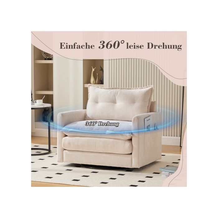 Chaise longue pivotante - MUVOE - 360° - Accoudoirs - Rembourrage en mousse - Dossier ergonomique