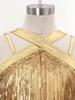 Kids Metallic Disco Dance Bodysuit: Sleeveless Sequins Tassels Jumpsuit with Back Invisible Zipper & Flared Pants