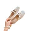 Fashion Flat Shoes for Women 2025 Spring and Autumn Pearl Square Toe Jacquard Mary Jane Shoes Ladies Loafers Women Zapatos De Mujer