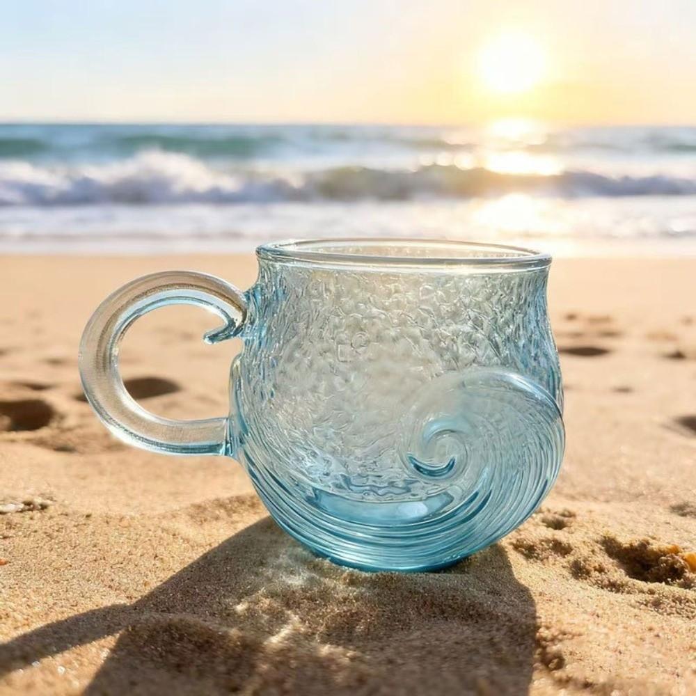 Hand-blown Sea Glass Mug Waved Texture Wave Mug Tea Cup Sunset Mug Bar