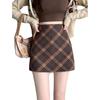 Women's Retro A-Line Plaid Woolen Skirt - Spring/Autumn Short Hip-Hugging Style