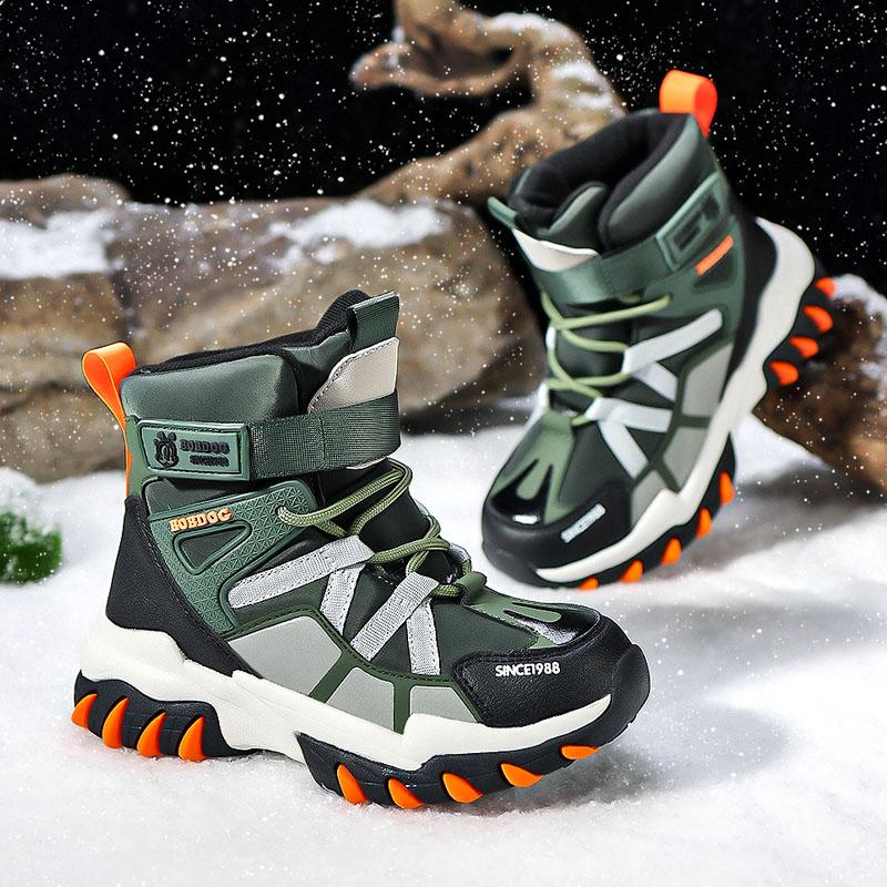 Winter High-top Sneakers for Children Warm Plush Snow Boots Child Waterproof Sneakers Boys Non-Slip Outdoor Boots 30-39