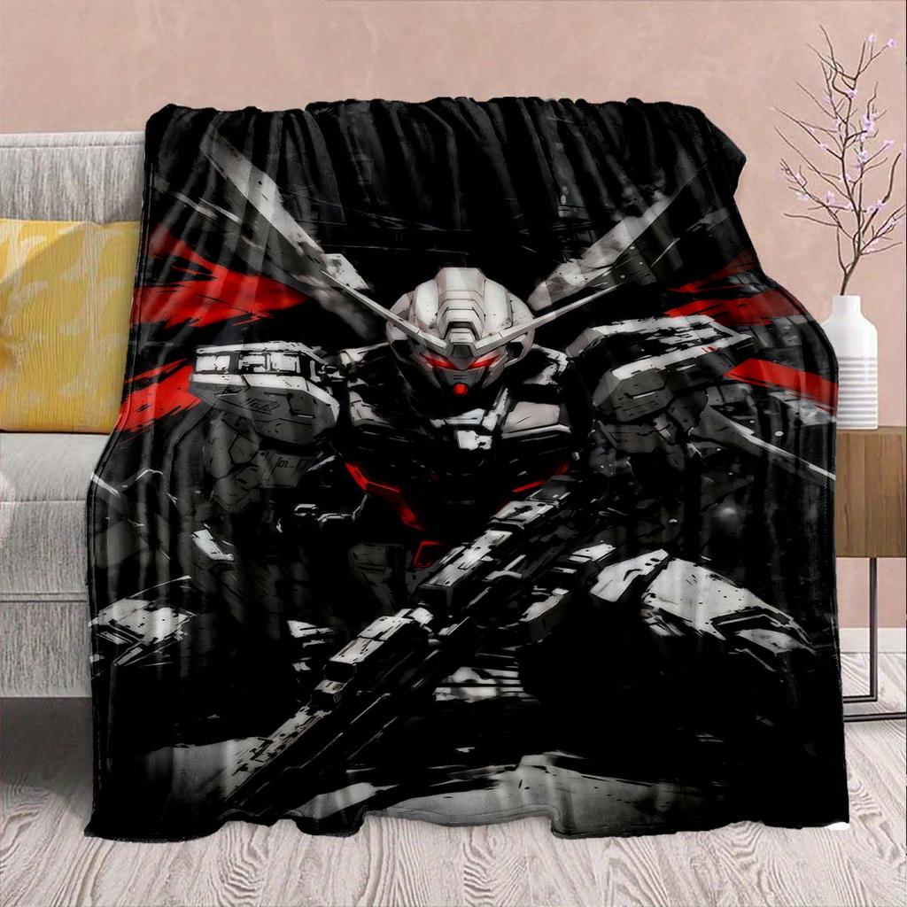 Gundam Anime Flannel Blanket - Soft Warm Perfect for Sofa, Bedding Camping Travel Office Home Decor -QJY