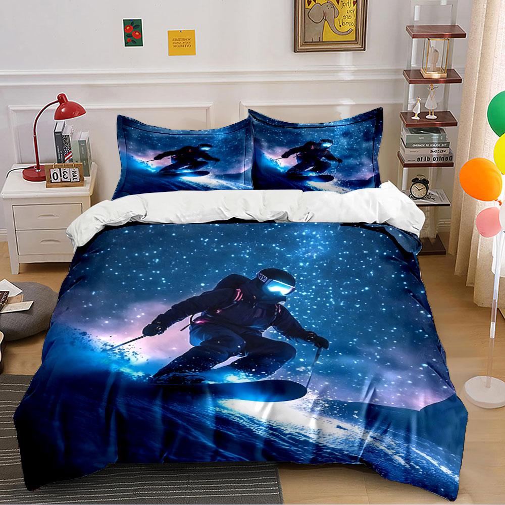 Snowboarder Night Scene Bedding Duvet Cover Set (1*Duvet Cover 2*Pillowcases, without duvet insert)