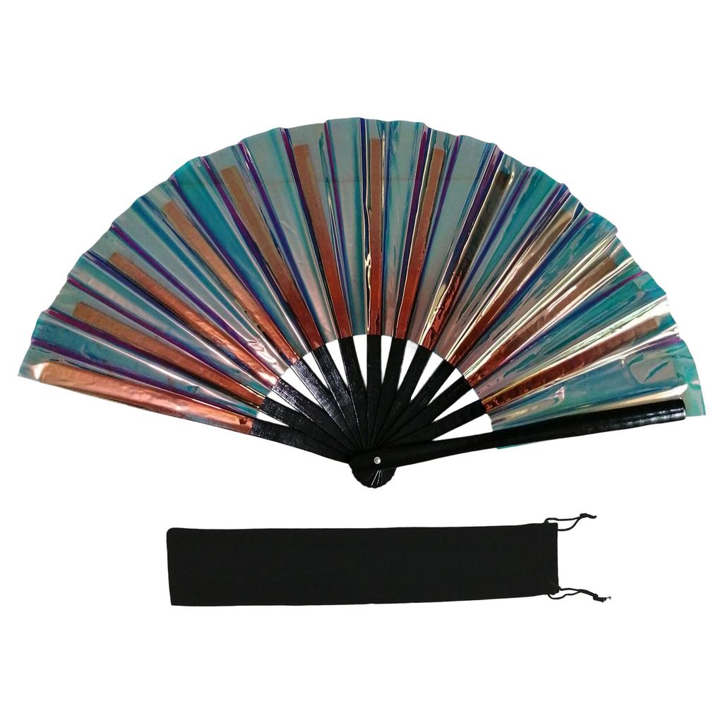 Большой мерцающий красочный складной ручной веер для линейного танца, боевого искусства тайчи, ручной веер со светоотражающим дизайном, подарок