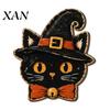 Vintage Style Halloween Ornaments Wooden Decor, Cat Mummy Skeleton Figurines, Spooky Party Supplies Fall Farmhouse Tabletop Centerpiece for