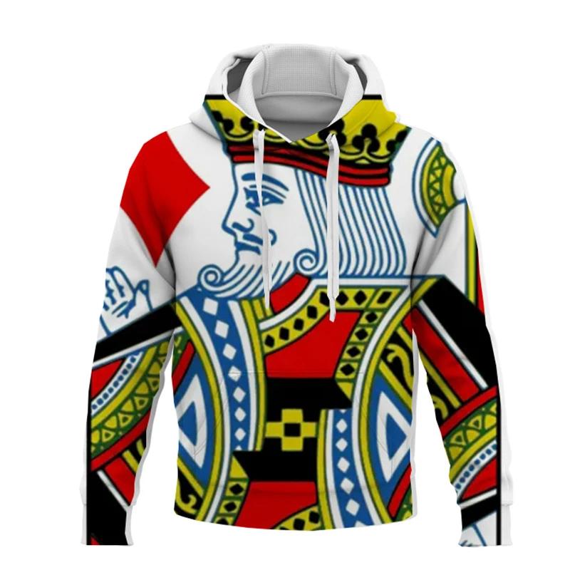 Игральные карты Покер KA Принт Толстовки Мужские/женские Смешные толстовки с капюшоном Мужская одежда Мальчики/девочки Harajuku Смешные куртки Пальто Топы