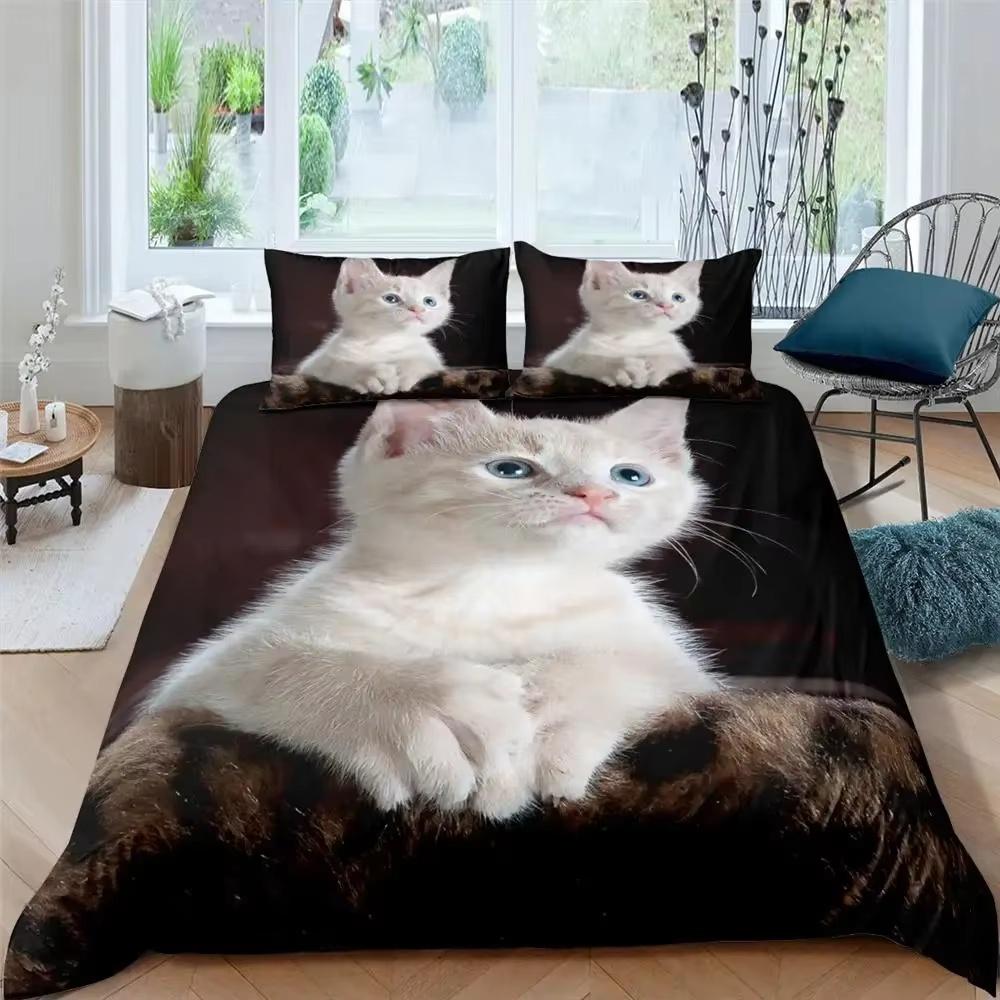2026 Cat Duvet Cover Set Pet Cats Pattern Twin Bedding Set Cute Kitten For Polyester Mysterious Black Cat King Size Quilt Cover