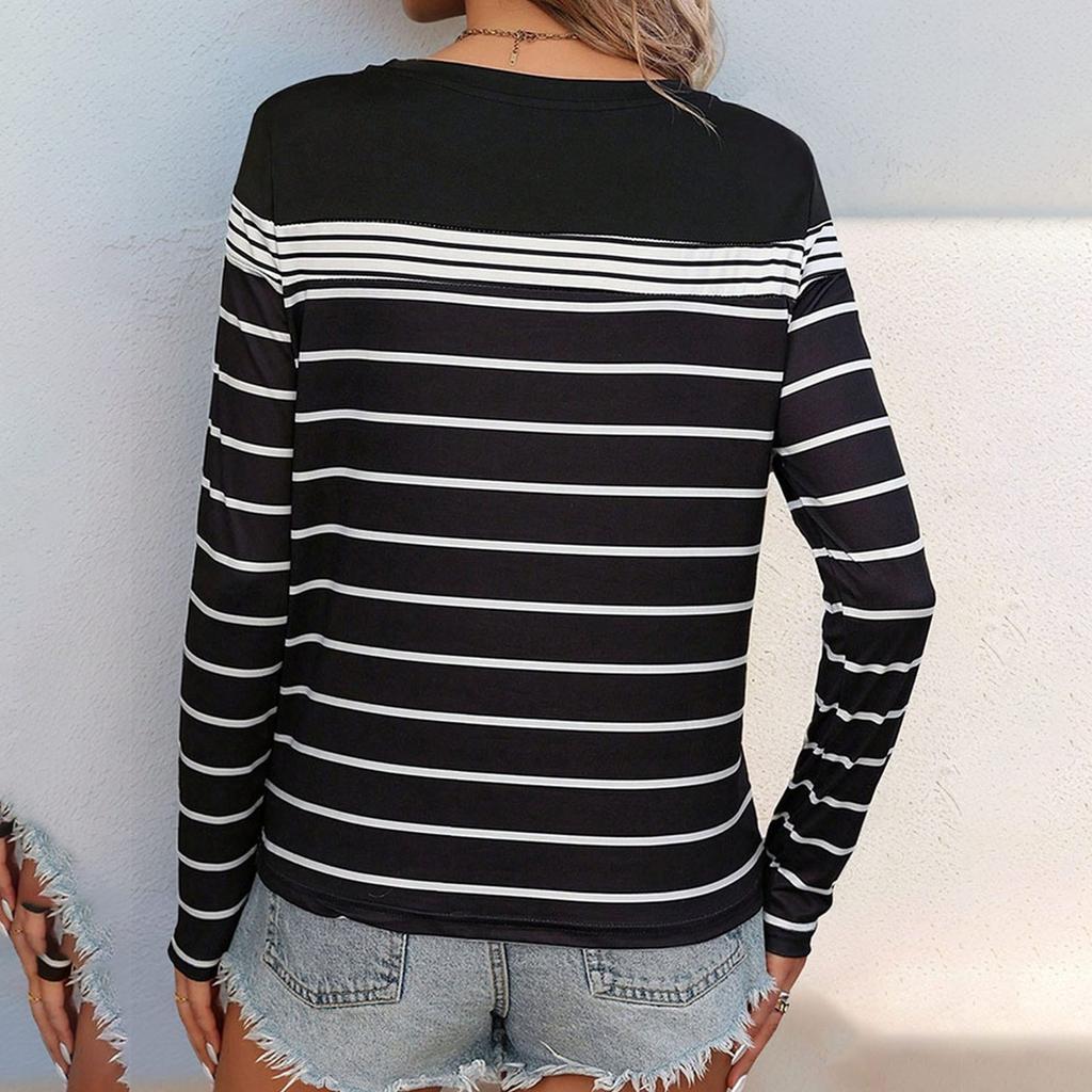 Женская повседневная тонкая футболка в полоску с длинными рукавами