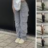 Ladies Cargo Pants Elastic Waist Hip Hop Solid Color Multi Pockets Soft Loose Straight Vintage High Waist Streetwear Drawstring Lady Long Trousers