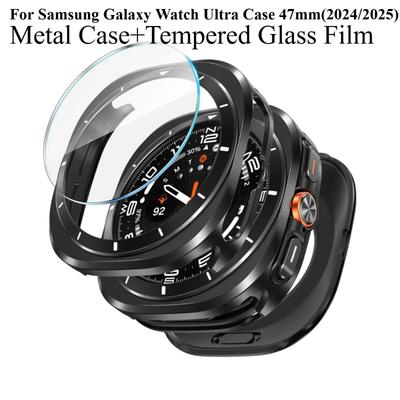 Металлический корпус + Защитная пленка из закаленного стекла для Samsung Galaxy Watch Ultra 2024/2025 47 мм Жесткий защитный чехол для аксессуаров Galaxy Watch Ultra