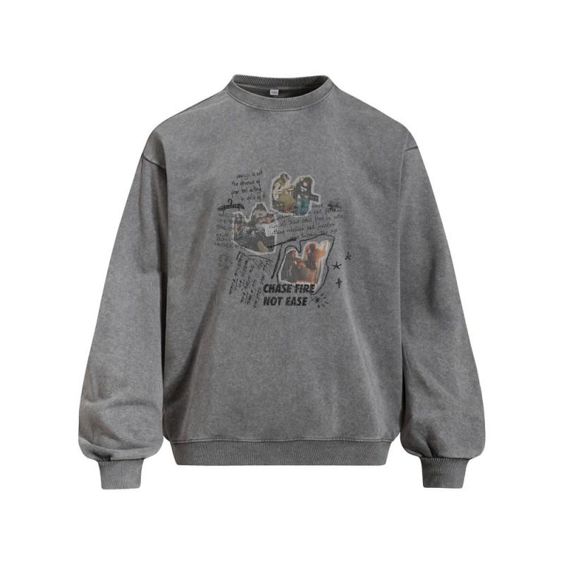 Mens Oversized Vintage Washed Cotton Blend Graphic Hoodie Streetwear Crewneck Sweatshirt Fall