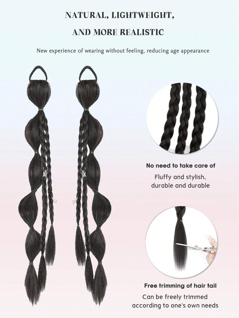 Synthetic Long Ponytail Extendeds Boxing Braid With Elastic Hair Loop Bubble Braid Double Ponytail Ring Buckle Heat Resistant Boxing Braid