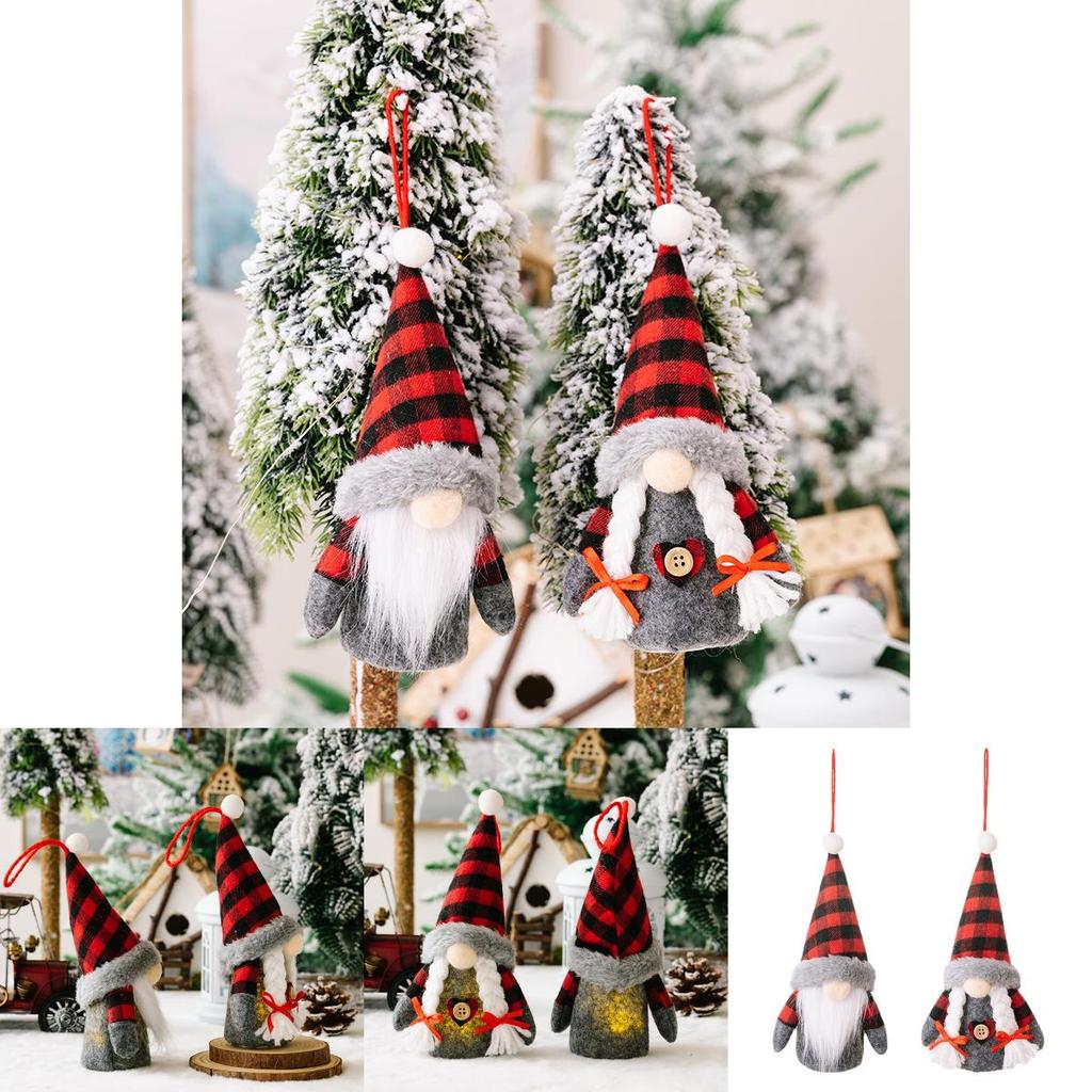 Festive Christmas Decor No Face Doll Light Up Rudolph Red Black Plaid Plush Ornament