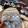 Vintage Jacquard Knitted Beanie Cap for Women Lace-up Ear Protection Winter Warm Hat Lady Girl Windproof Snow sBonnet