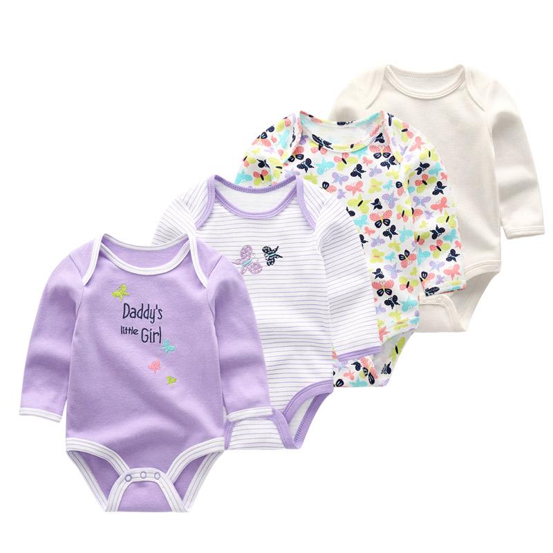 KIDDIEZOOM Боди из 4 предметов для маленьких мальчиков и девочек, мягкий хлопковый комбинезон с длинными рукавами для малышей 0-12 месяцев, комбинезон Bebe, одежда