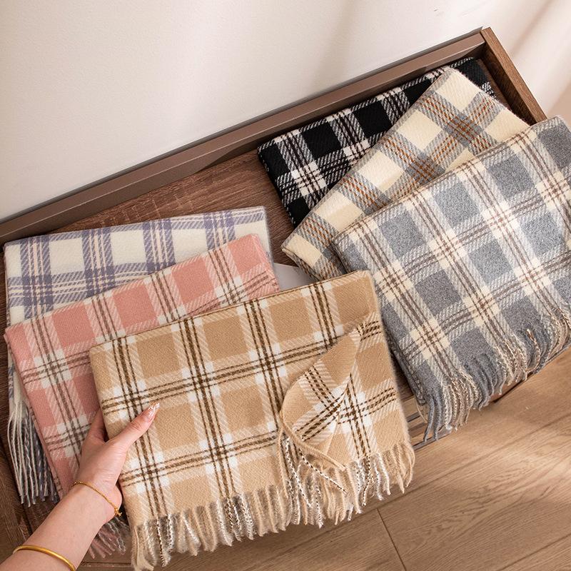 Korean Atmosphere Scarf for Women In Autumn and Winter Versatile for Couples Students Thickened Long Warm Plaid Shawl Dual Use